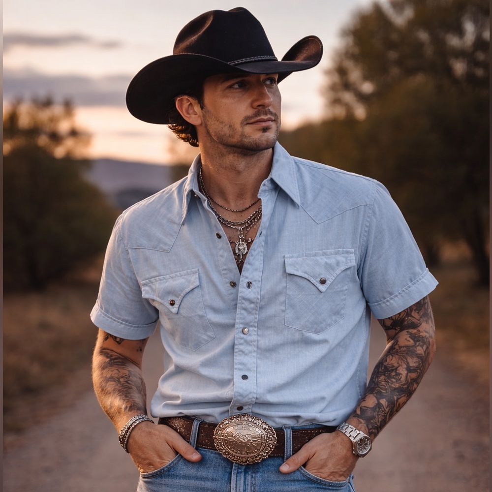 Stockman by PMC Vintage Western Pearl Snap Shirt Baby Blue XL